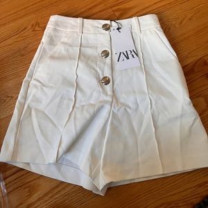 Zara high waisted tailored white shorts